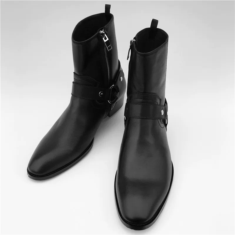European and American spring and summer special offers, trendy high top Martin boots, fashionable high street buckle cowhide, Chelsea workwear denim men's boots