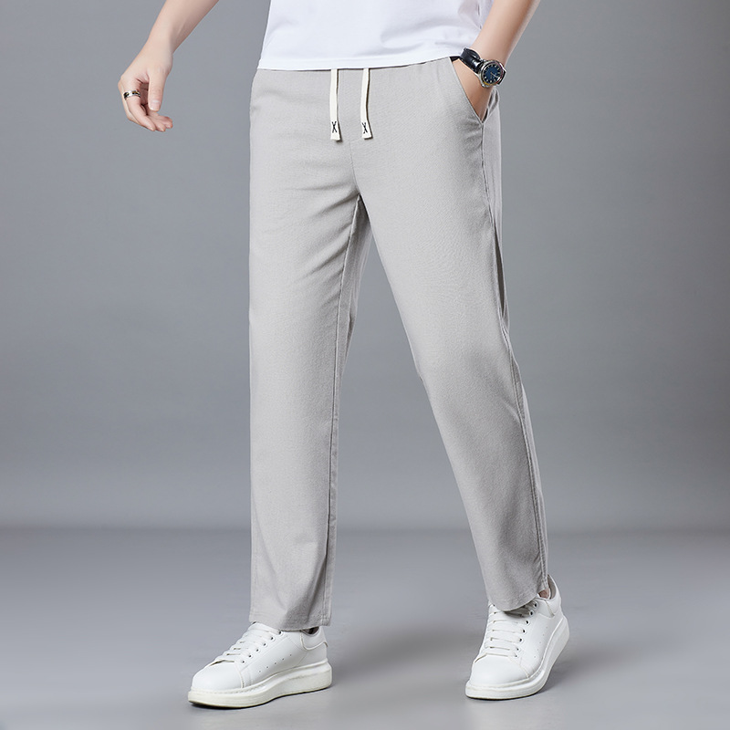 Light Luxury Summer Fashion Trousers Thin Young Men's Linen Casual Pants High-End Solid Color Men's Straight Sports Pants