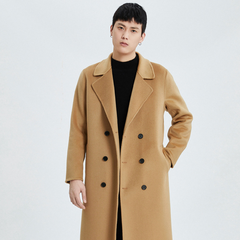 Autumn and Winter long over-the-knee double-sided cashmere overcoat men's double-breasted Korean-style suit loose wool woolen trench coat