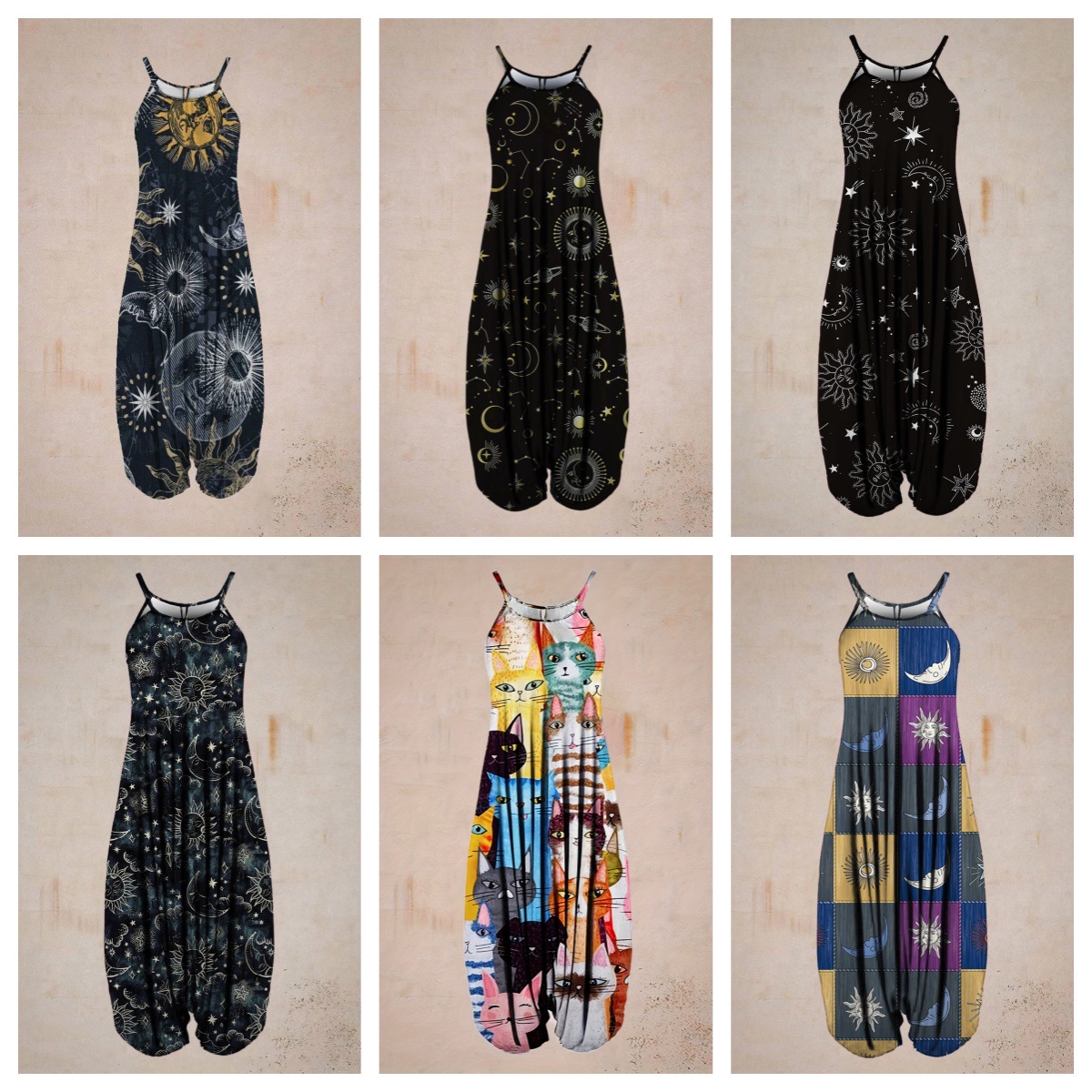 2024 Cross-Border Women's Fashion Independent Brand Printed Harem Jumpsuit Sleeveless Strap Spring and Summer Wide-Leg Gradient