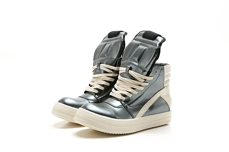 High-Top Shoes Genuine Leather Inverted Triangle Thick Sole Height Increasing Shoes Milk Fragrance Men's Rick Platform Shoes High Street Casual Short Boots Trendy