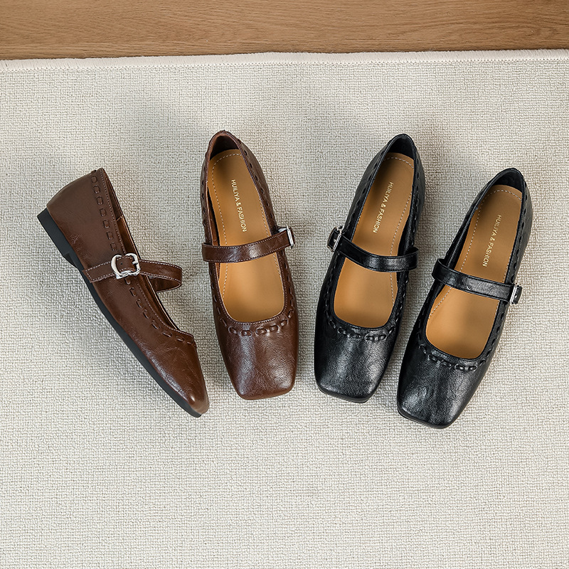W122-1 French-Style Square-Toe 2026 New Evening Style Shoes to Match Skirts, Casual Fashion Versatile Flats for Women