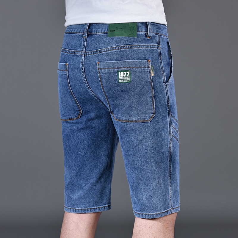Summer Denim Shorts for Men, Slim Fit, Straight Leg, Stretchy, Versatile Men's Mid-Length Shorts, Five-Point Pants