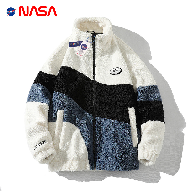 NASA Lamb Fleece Cotton Coat Men's Winter Trendy Brand Contrast Color Warm Lamb Wool Cotton Coat Couple Thickened Fleece Coat