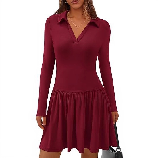 2025 European and American Autumn Casual Lapel V-Neck Knitwear Elegant Slim-Fit New Style Pure Desire Women's Dress