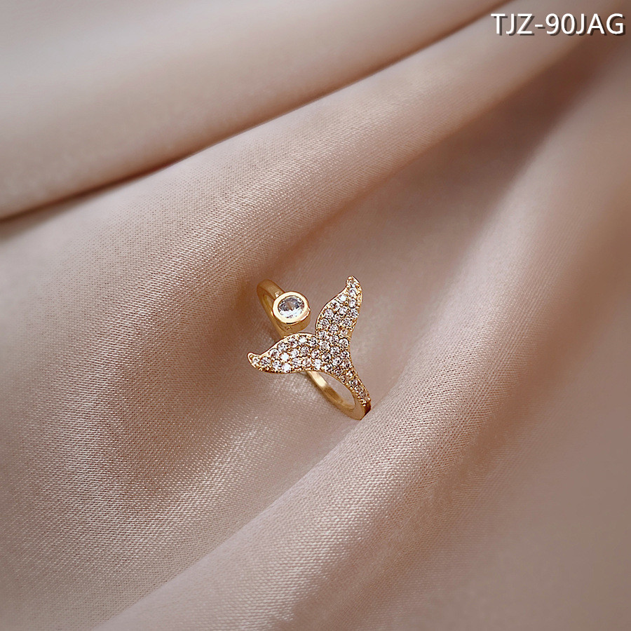 [Real Gold Plating] Exquisite Fishtail Open Ring Women's Fashion Finger Ring ins Ring High Cold Light Luxury Tail Ring