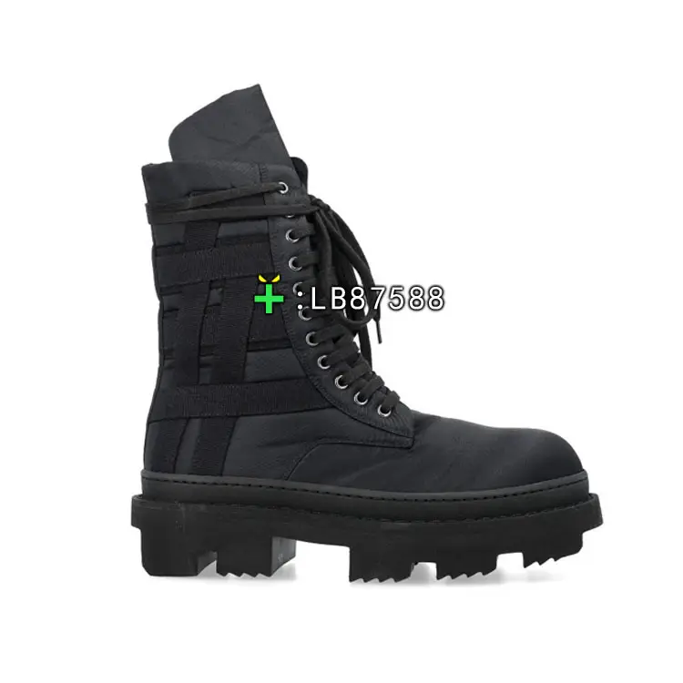-Rms-Dark Thick Sole Cut Out Tooth Boots 7cm Heightened Canvas Patchwork Men's Boots High Top Boots Ro Boots