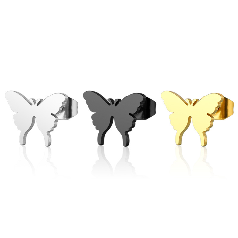 Japanese and Korean Hot-Selling Ins Niche Simple Titanium Steel Butterfly Earrings Ear Bone Nails Fashion Small Earrings Jewelry Factory Direct Sales