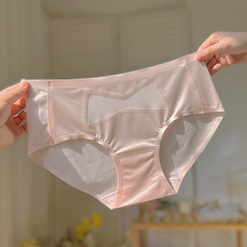 Sexy Satin Hollow Transparent Lace Underwear Women's Cotton Crotch Breathable Low Waist Hip Trackless Girls' Briefs