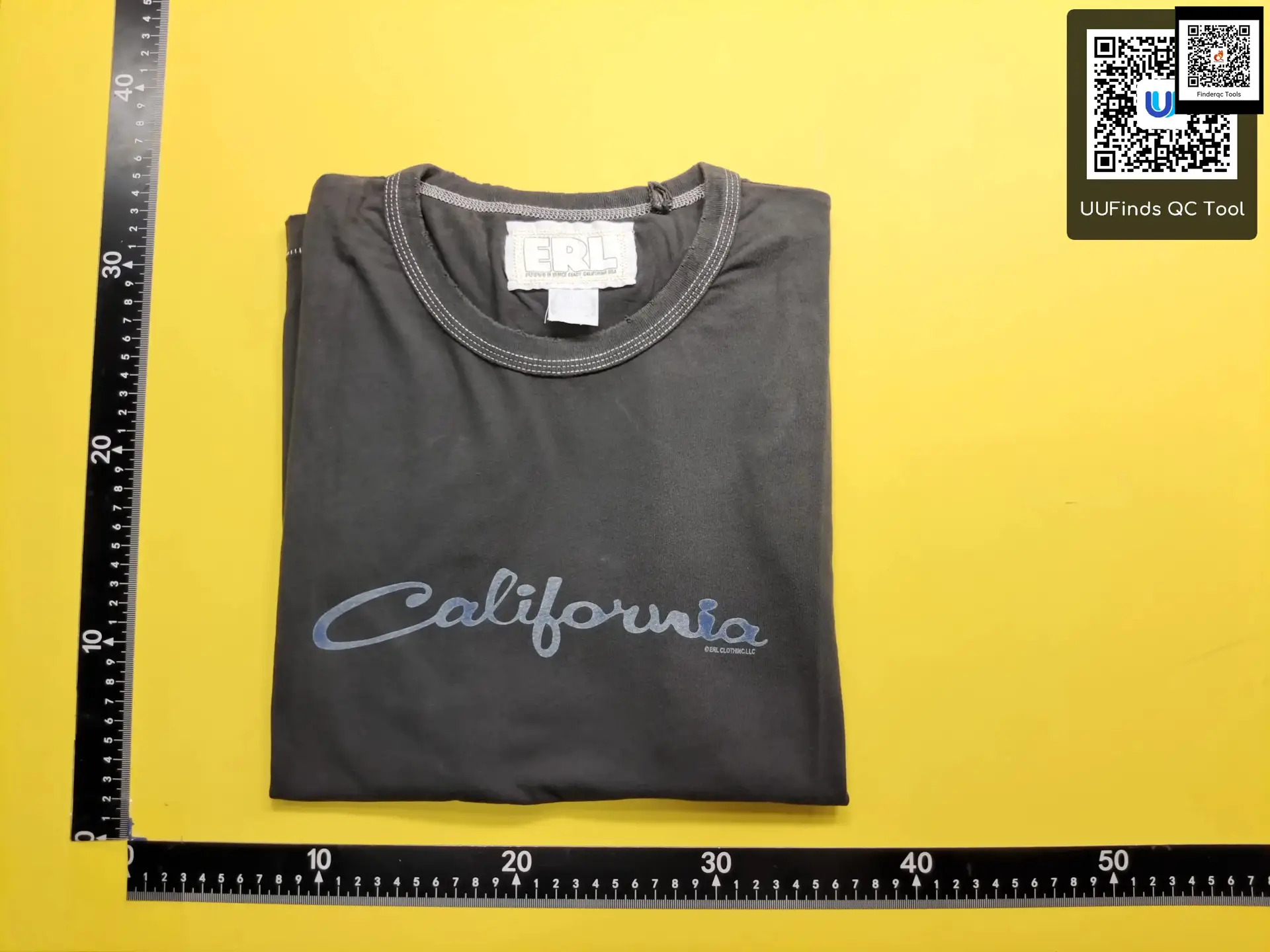 Erl 24Fw California Lettering Printed Short-Sleeved Yellow and Gray Two-Color Washed Destroyed Boxy Version T-Shirt for Men and Women