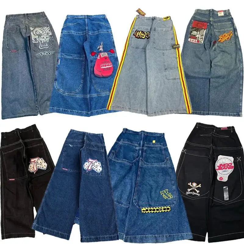 European and American fashion brand street hip-hop printed wide-leg jeans men's fashion casual versatile cropped jeans