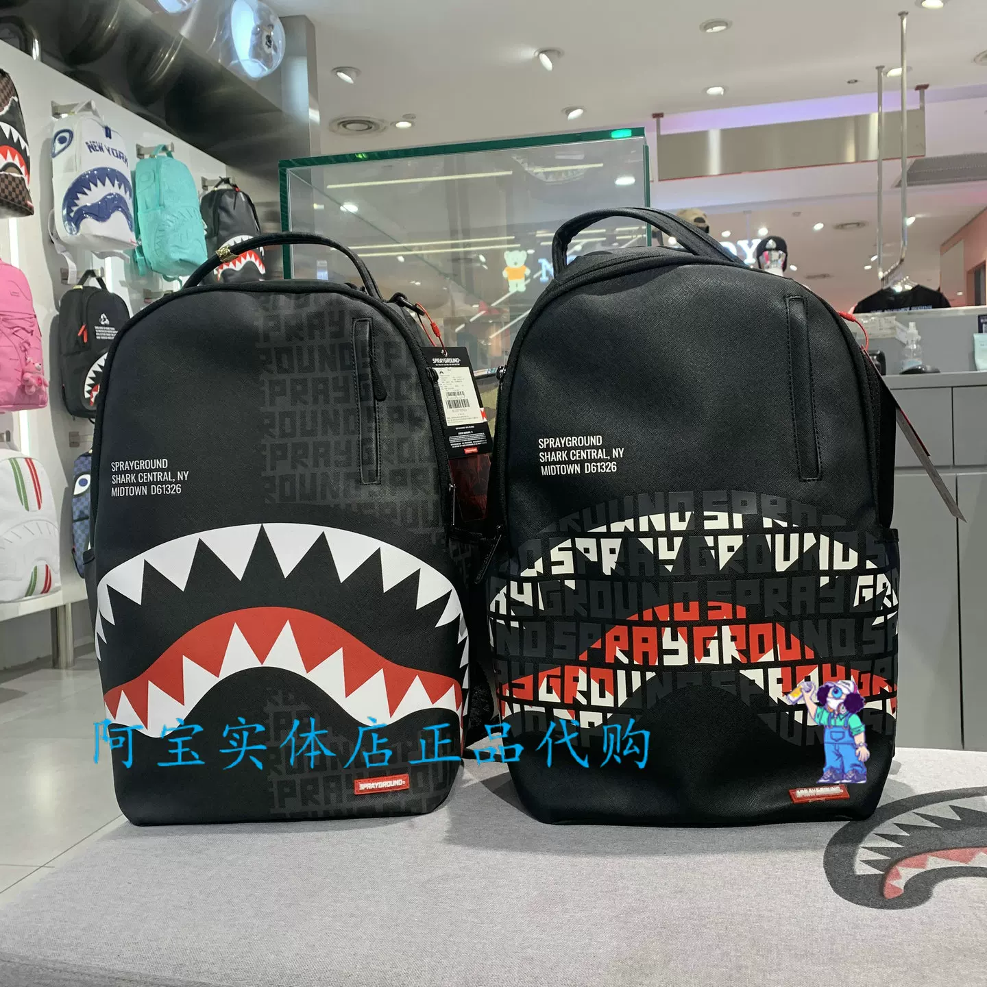 SprayGround Shark Mouth Authentic New Men's and Women's Graffiti Black and White Trendy Cool Large Capacity Student Backpack