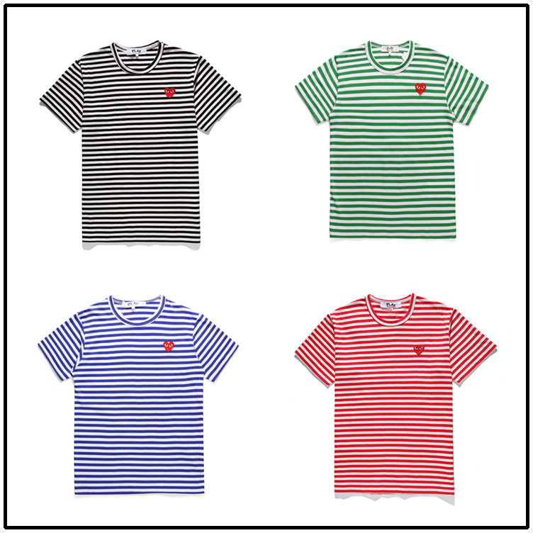 Japanese Trendy Brand T-shirt HEYPLAY Heart Heart Men's and Women's Loving Crewneck Pure Cotton Colorful Striped Short-sleeved Couple