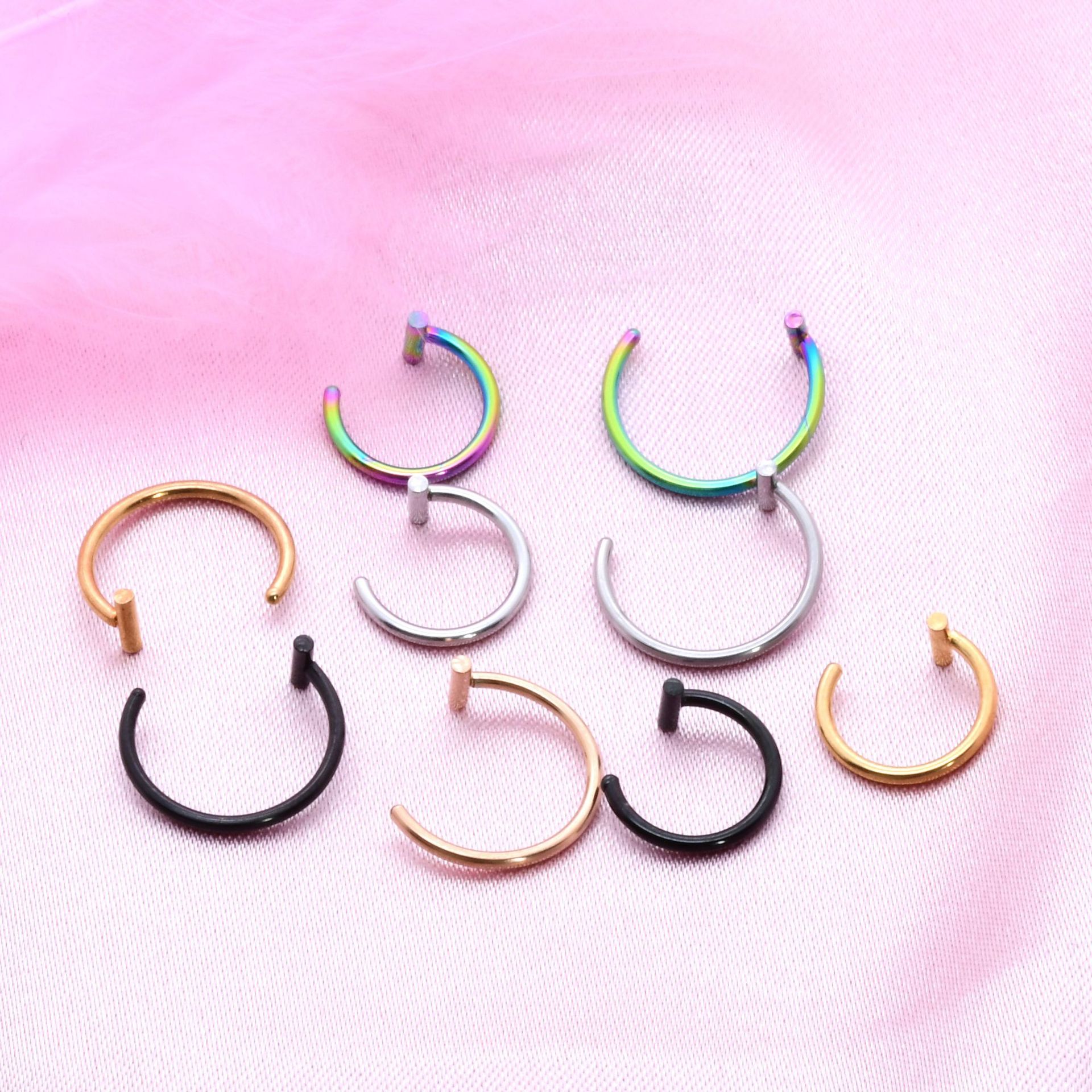 Wholesale Stainless Steel Crossbar C- shaped Nose Ring No Hole Fake Lip Nail Lip Ring Earring Ring Piercing Jewelry Source Factory