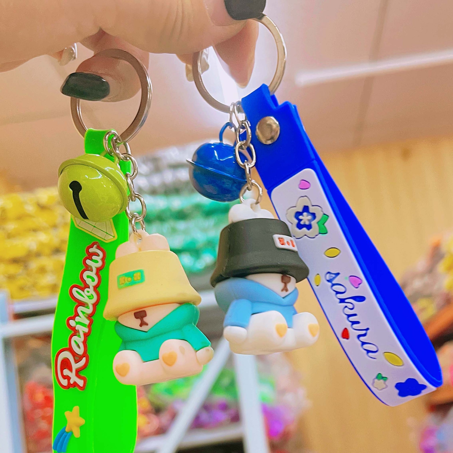 New Anime Character Fisherman Hat Bear Keychain Car Key Pendant Promotional Cheap Small Gifts Wholesale