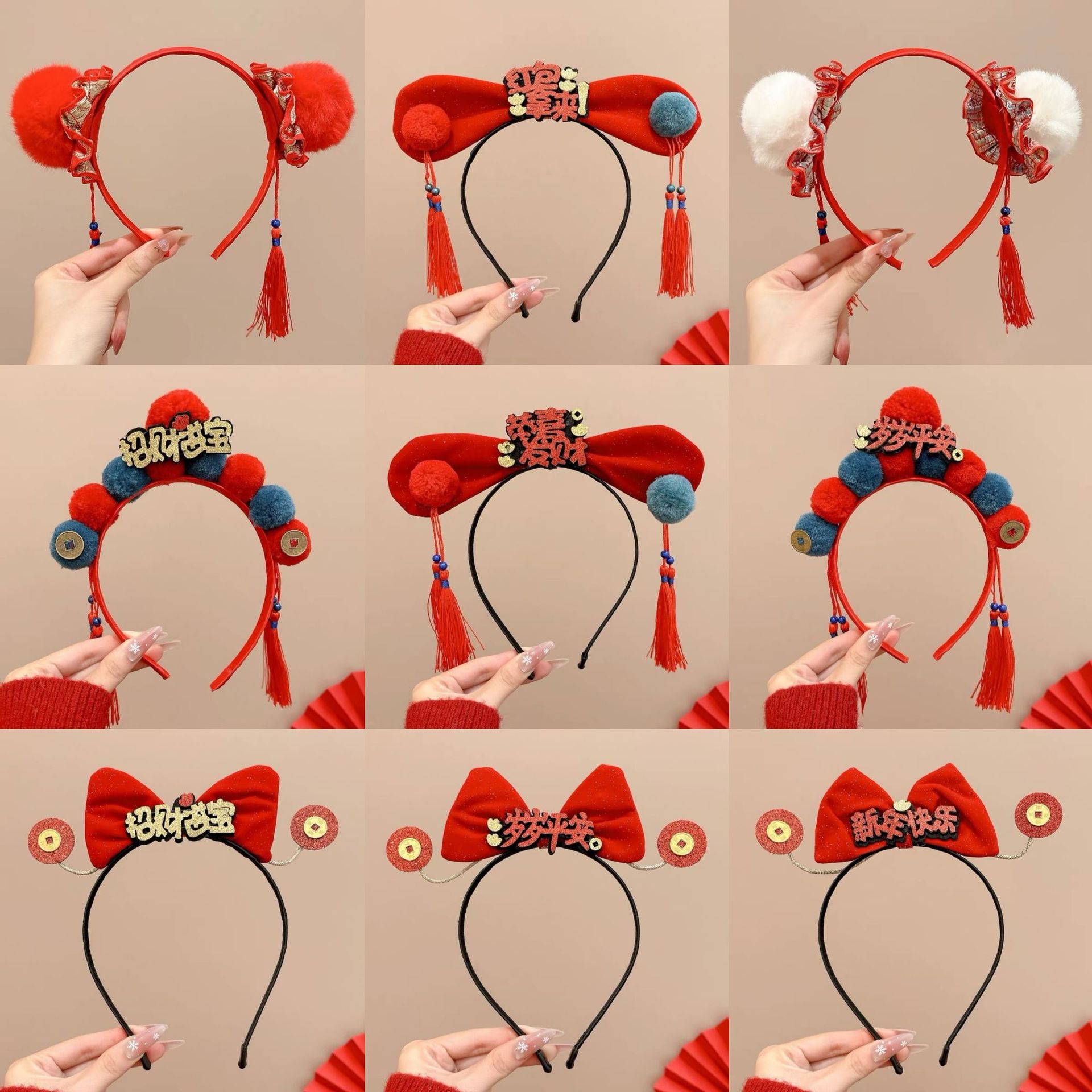 2025 New New Year Spring Festival Headband Year of the Snake Festive Headwear Red Bow Headband Hair Card Chinese Style Hair Accessories