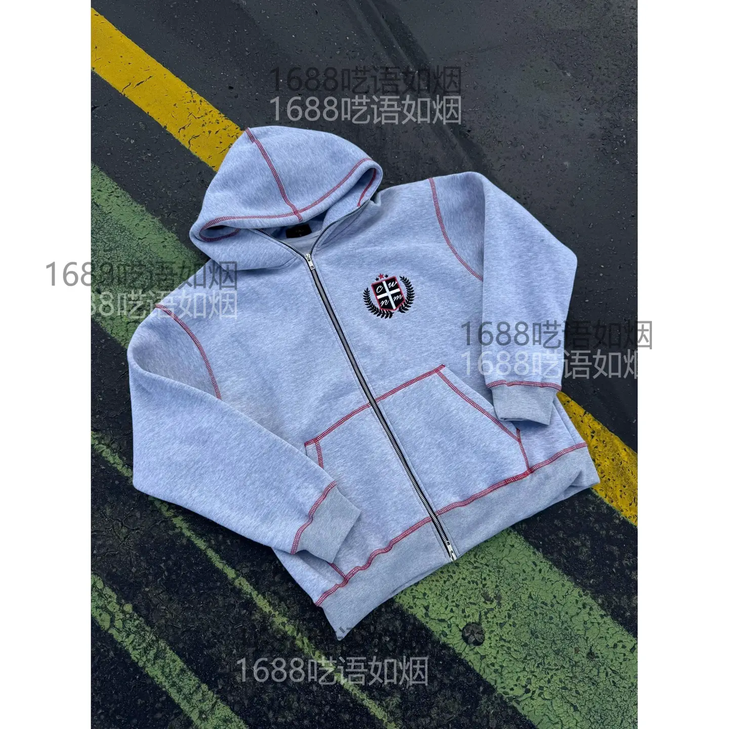 Ins European and American Cross-Border Zipper Printed Sweatshirt and Sweatpants Set to Long-Sleeved Pullover Hoodie Retro Jacket Street Y2K