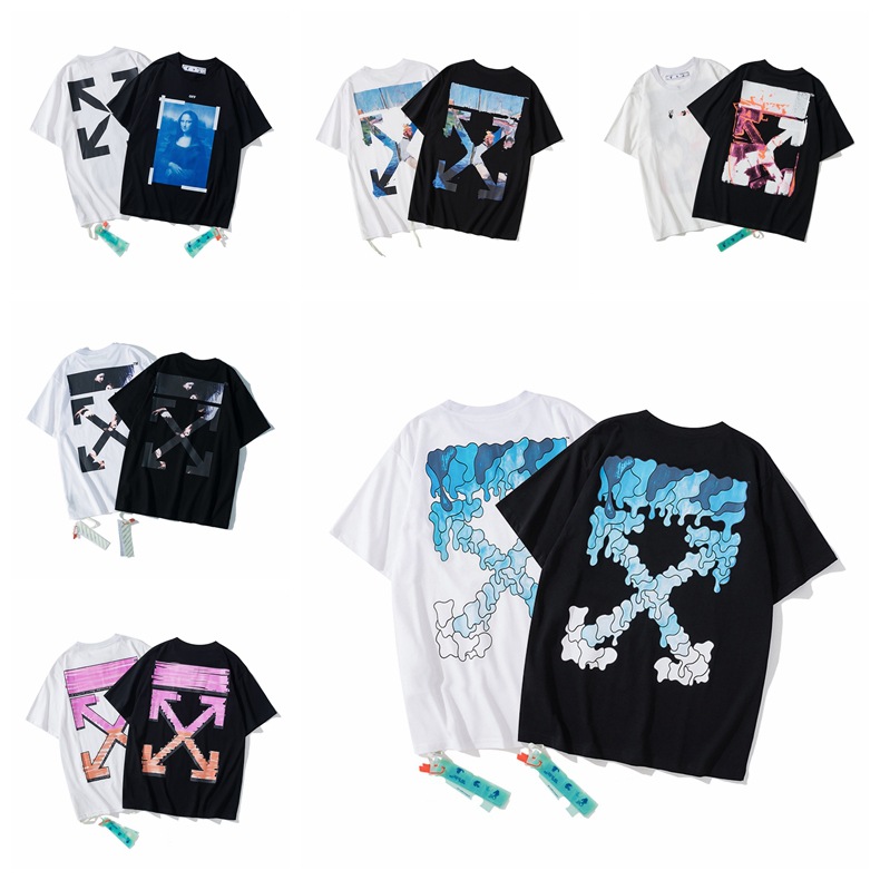 Off European and American 21Ss Spring and Summer New Style Dissolved Water Drop Splash Ink Printed Short-Sleeved Ow Men's and Women's Same Style T-Shirt