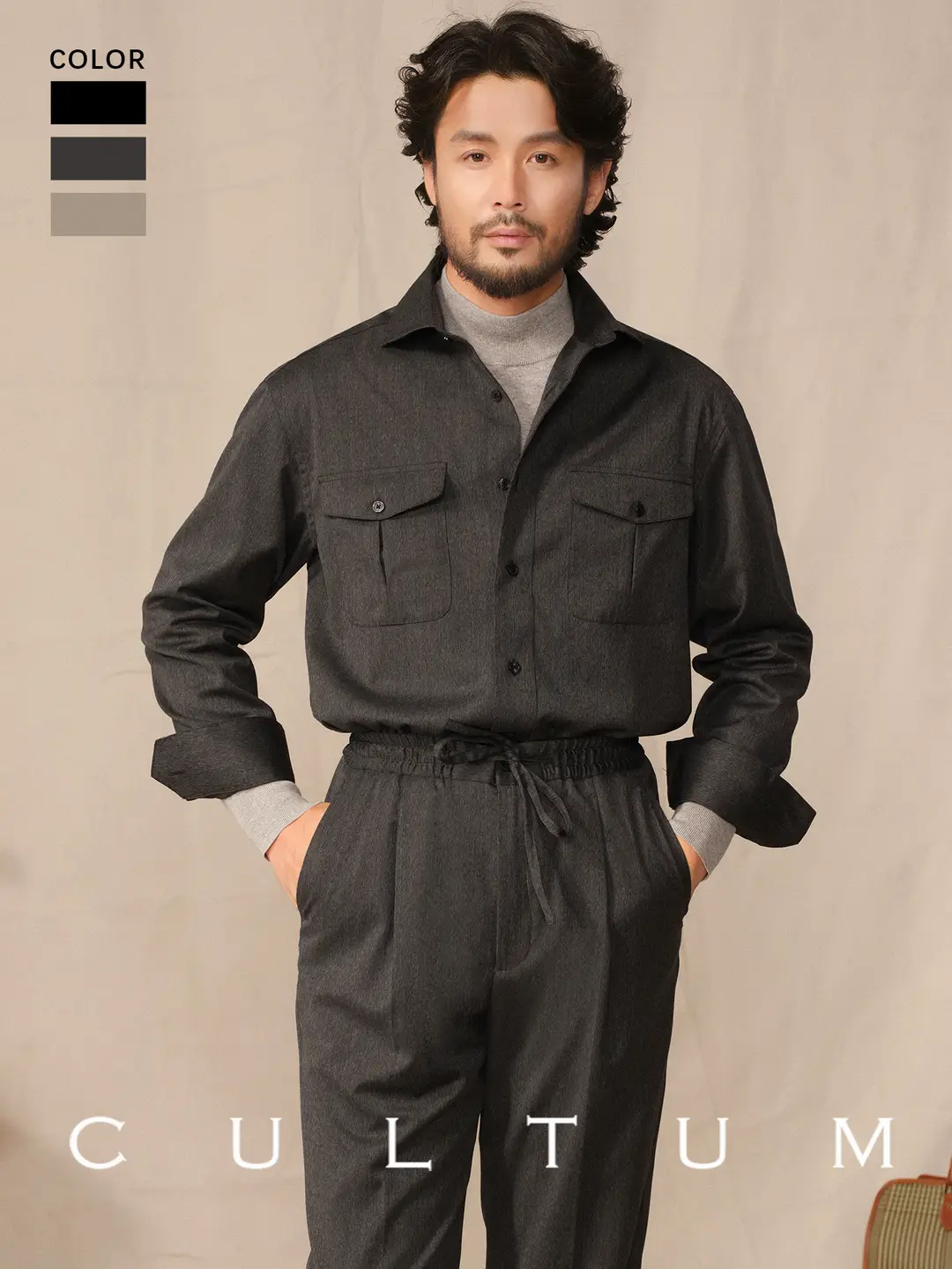 【Zero Dyeing, Easy Care】Cultum Autumn and Winter Casual Herringbone Windsor Collar Shirt Jacket Men's Coat