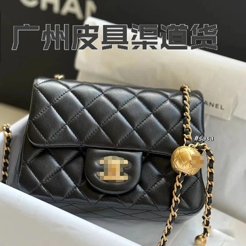 la-高品质小金球方胖子包小羊皮经典小香风菱格链条名媛包单肩斜挎包