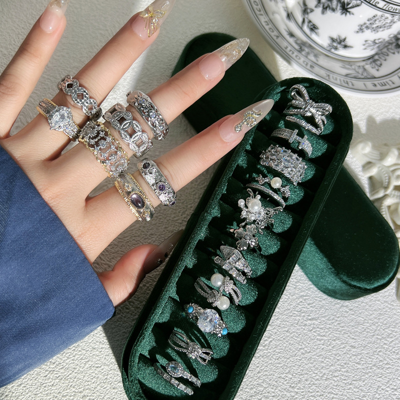 Cross-border Light Luxury High-set Micro-inlay Retro Brushed Coin Personalized Ring Women's Simple Exquisite Stacked Girlfriend Ring Trendy