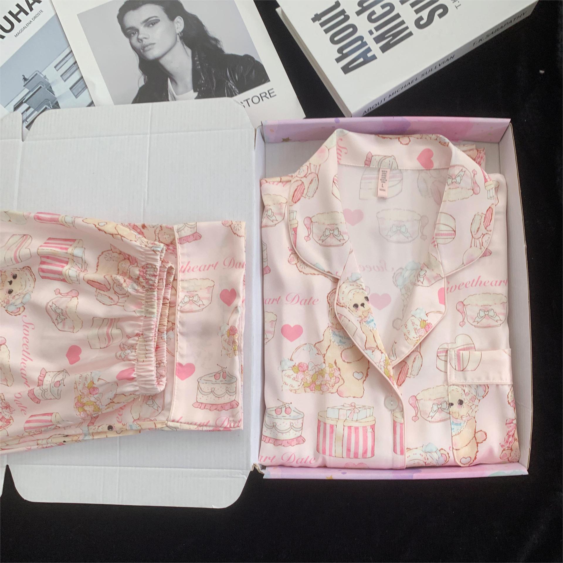 [Cake Bear] 2025 Early Spring New Cartoon Print Bear Age-Reducing Cute Silk Thin Pajamas for Women