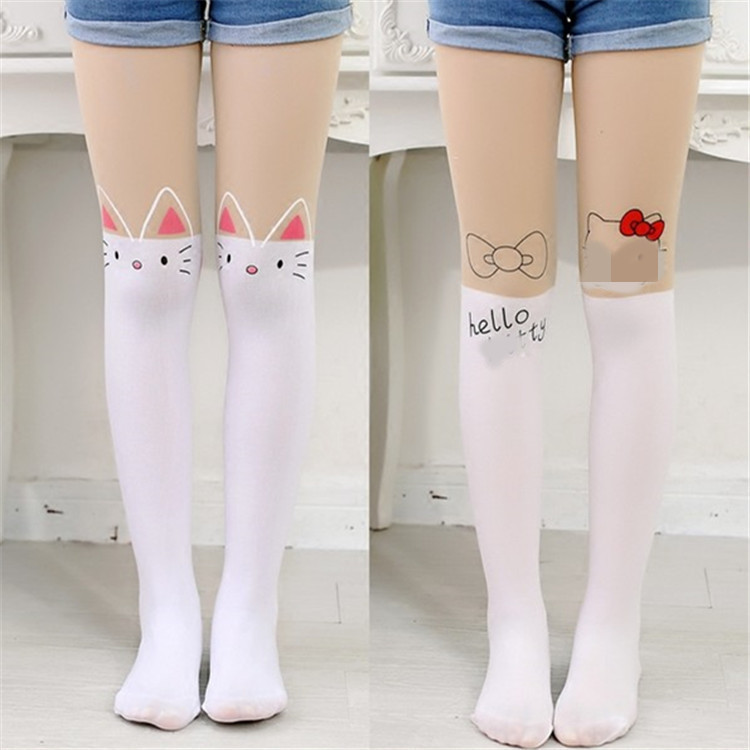Spring, Summer and Autumn Socks Girls Animation Printing Secondary Stitching Pantyhose Children Korean and Japanese Cartoon Leggings