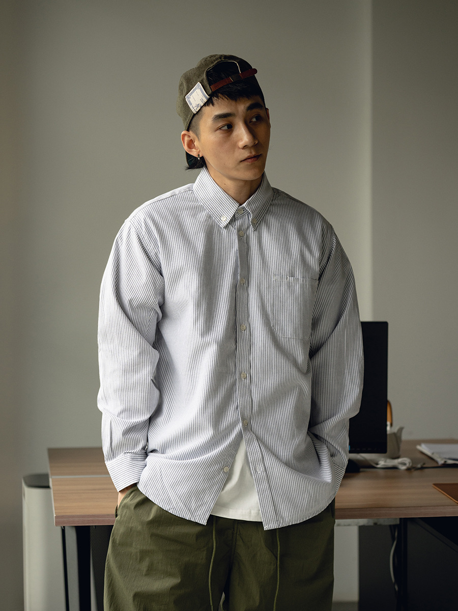 Trs Japanese Trend Series | 26Ss Oxford Fabric Distressed Washed Lightweight Comfortable Fitted Drop-Shoulder Long-Sleeve Shirt for Men and Women