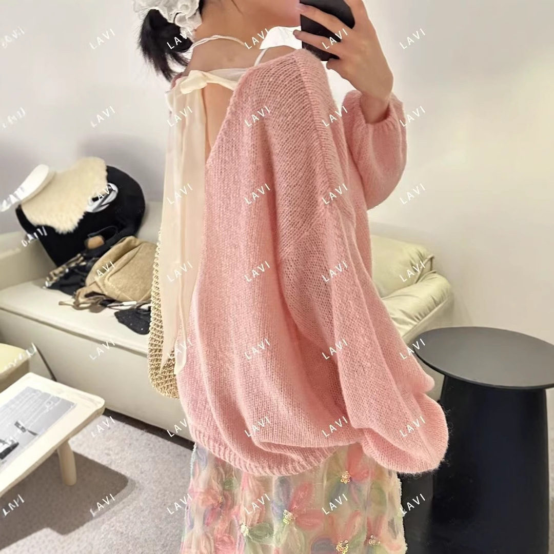 Designed Back Strap Cut Out Knitwear for Women 2025 Spring Lazy Style Loose and Versatile Western Style Blouse Top