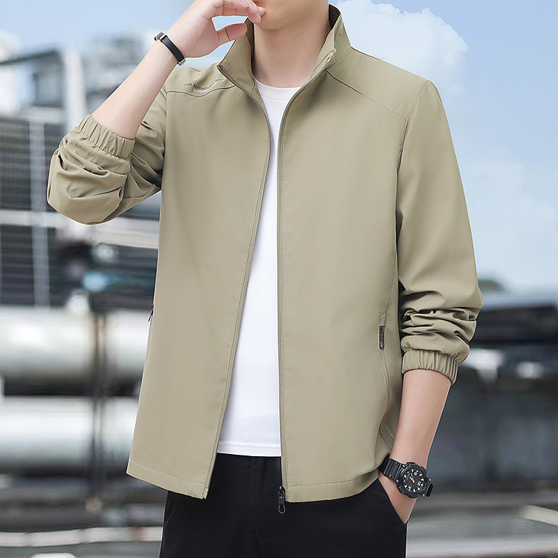 2024 high quality Jacket Autumn New Middle-aged Men's All-match Casual Solid Color Collar Dad Jacket Top