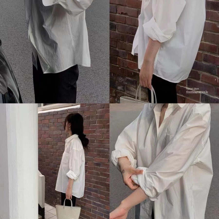 Now Ng Korean Dongdaemun Designer Nothing Written Pure Color Long-Sleeved Two-Color Shirt