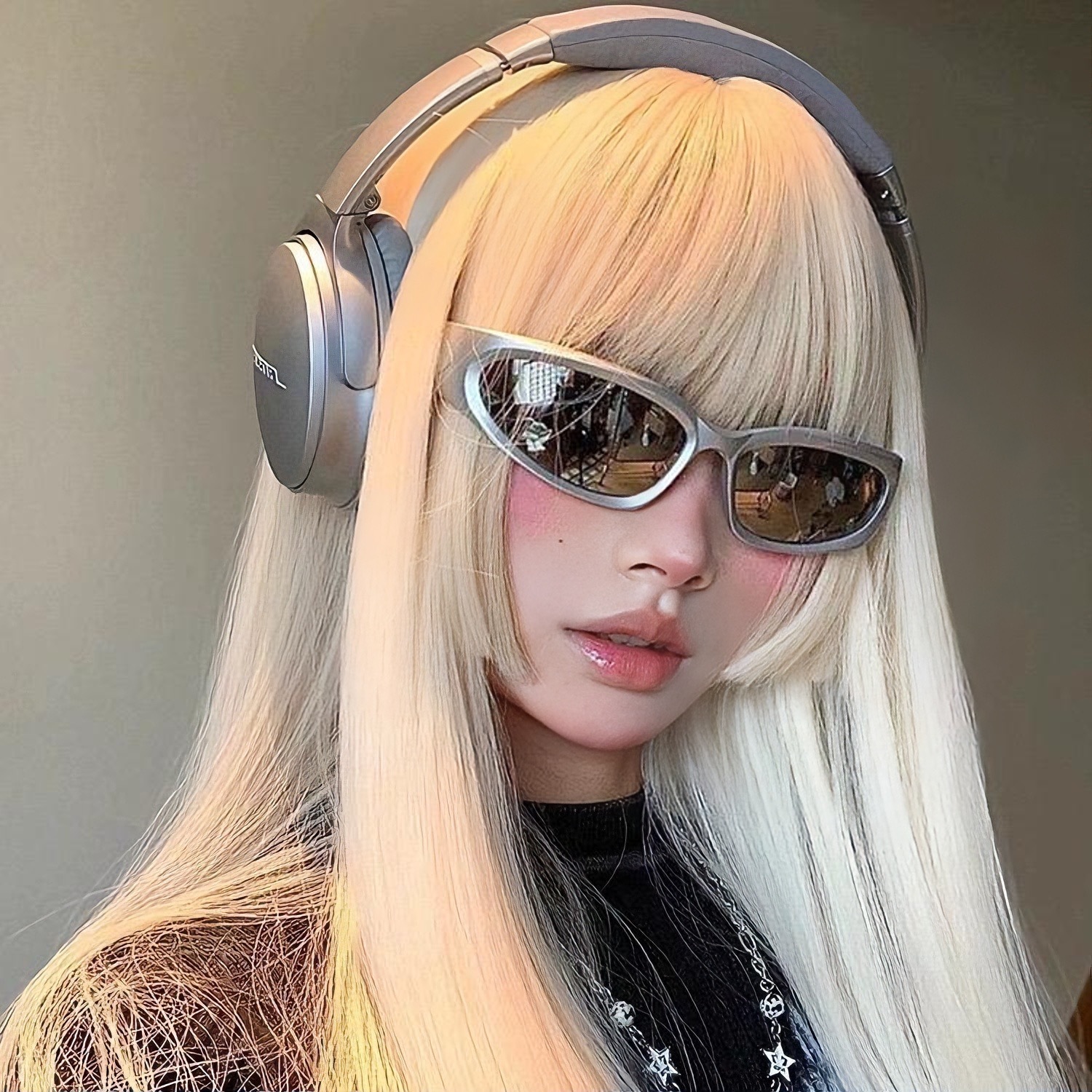 Y2K Sunglasses Men and Women Cyberpunk Glasses Technology Sense Sunglasses Advanced Sense Cycling silver Goggles