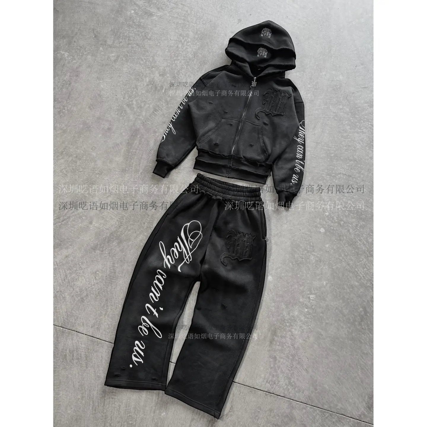 Cross border trade between Europe and America, embroidered and printed zipper sweatshirt and pants set, long sleeved pullover hoodie, vintage jacket