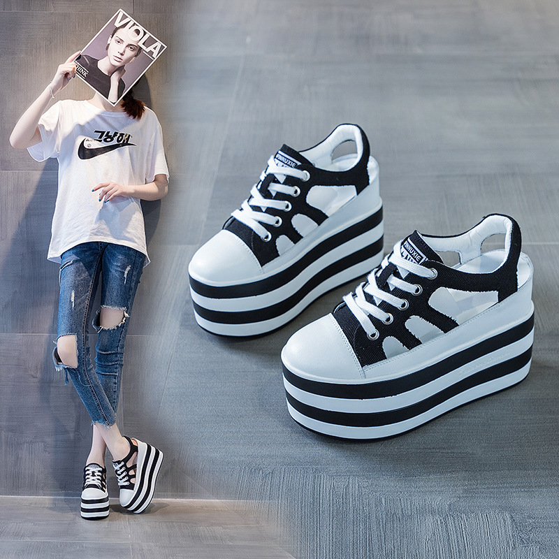Women's Shoes 2026 Summer Platform Thick-Soled Hollow Breathable Height-Increasing White Sneakers Women's Ultra-High Heels 12cm Slimming Casual Shoes