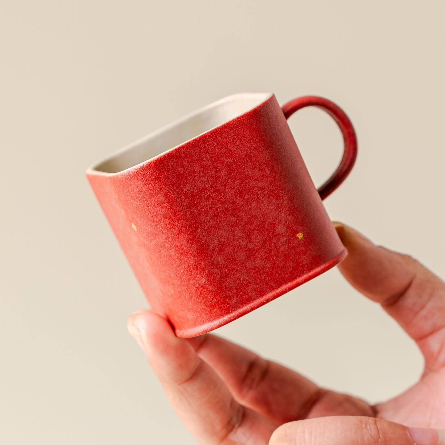 Red Clay Pottery Cup with Gold Sprinkles, Square Cup for Home Use, Ceramic Cup, Water Cup, Small Cup, New Chinese Style Cup