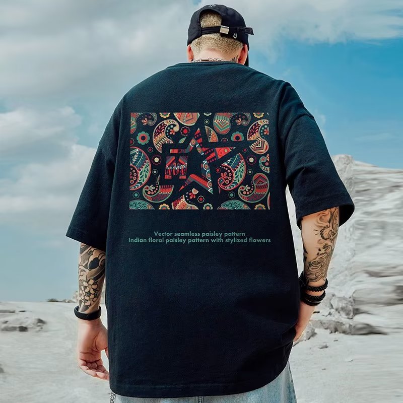 Oversized European and American Trendy Plus-Size Men's Clothing, Loose Fit, Oversized Short-Sleeve T-Shirt, Trendy Half-Sleeve