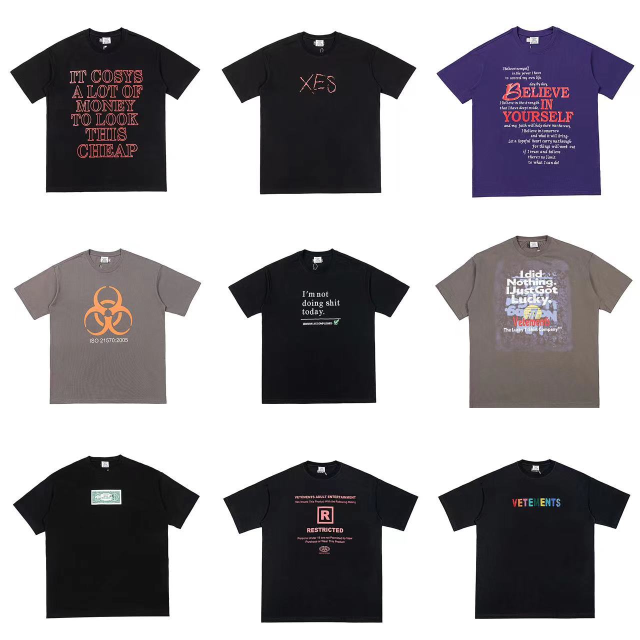 Cross-border Trendy Brand VTM Embroidered Crewneck Short-sleeved T-shirt High Street Hip-hop Men's and Women's Casual Loose Tee Hair