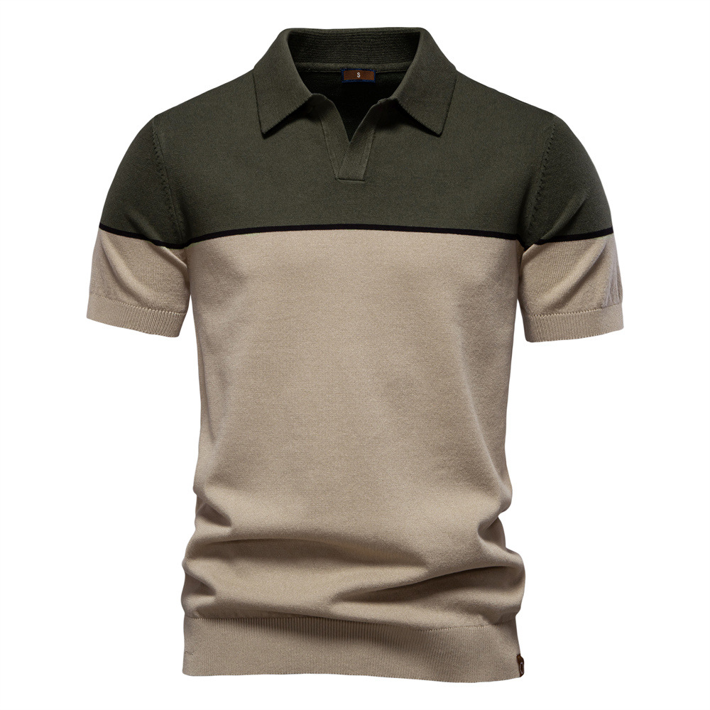 2025 Summer New Cross-border Men's Short-sleeved Knitted Polo Shirt Color-matching Foreign Trade Lapel Casual Polo Men