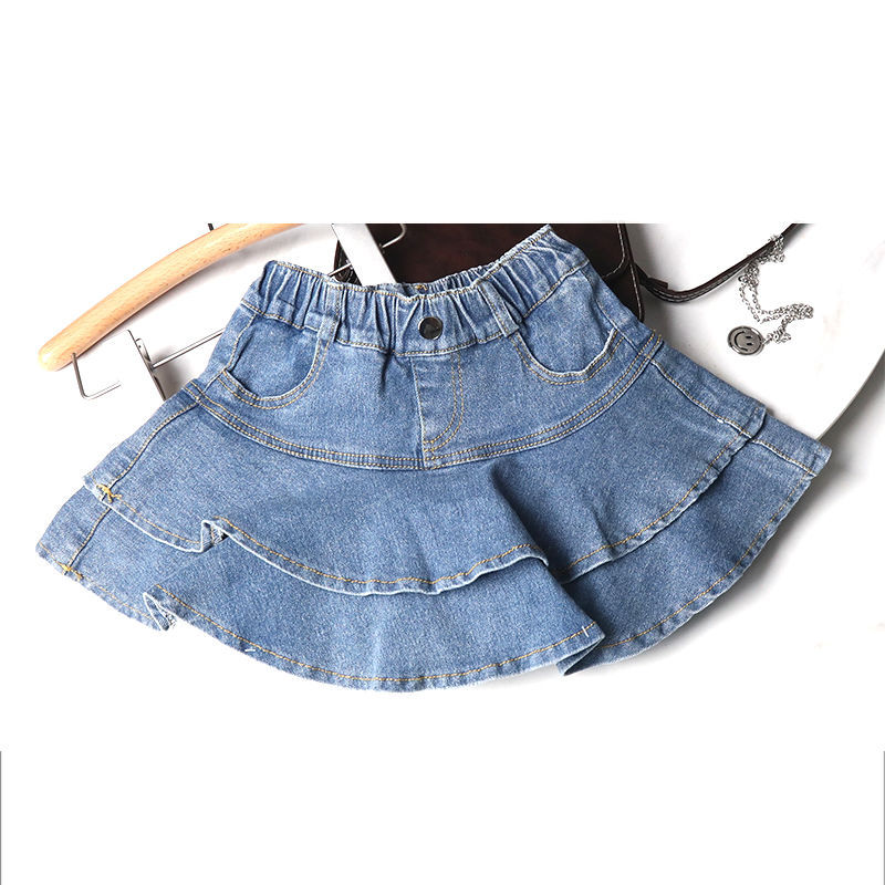 Girls' Summer Skirt, Baby's Fashionable Kidsren's Stylish Trendy Brand Korean Style Denim Cake Skirt, Fashionable Shorts Skirt