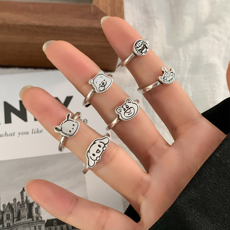 Lan zhi cartoon ring women's cute personality niche design jewelry simple opening 925 sterling silver ring does not fade