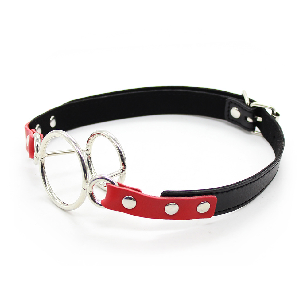 Factory a generation of leather round iron ring flail PU double-layer plug metal multi-ring 2-ring mouth ball sex products