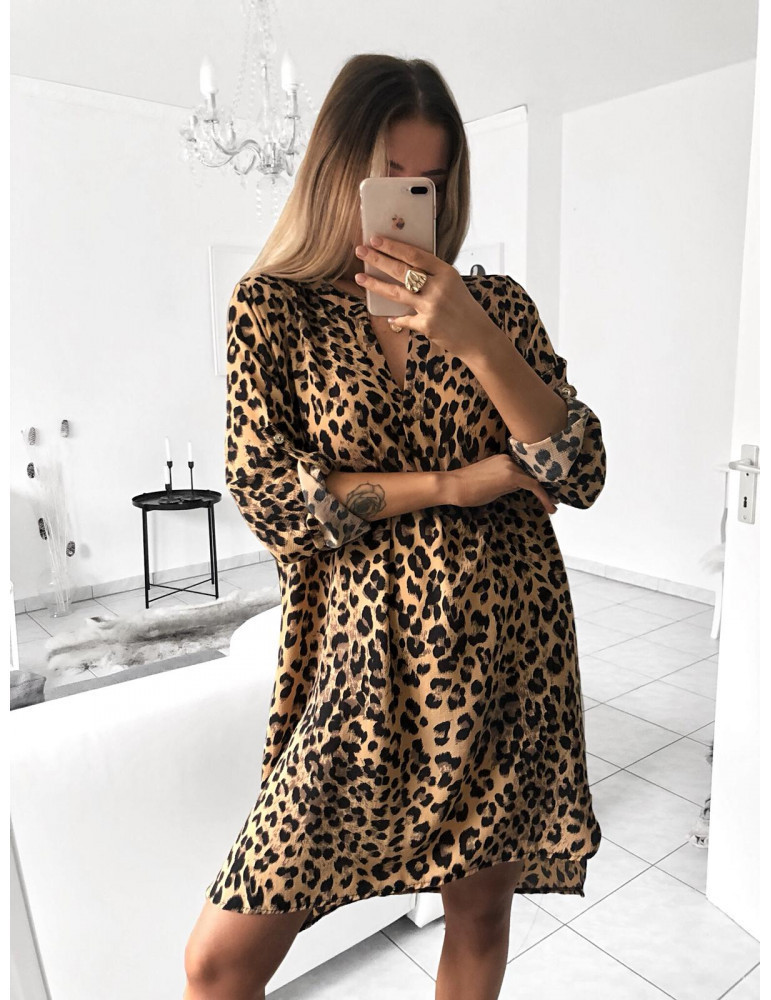 2024Wish Hot Sale Aliexpress Amazon Ebay V-Neck Long-Sleeved Snake Print Shirt Dress Without Belt