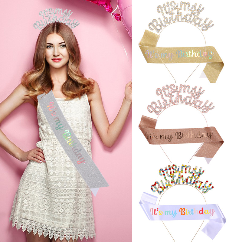New Birthday Hair Band Shoulder Belt Courtesy Belt Set IT'S MY BIRTHDAY Women's Headwear Hair Accessories Party Supplies