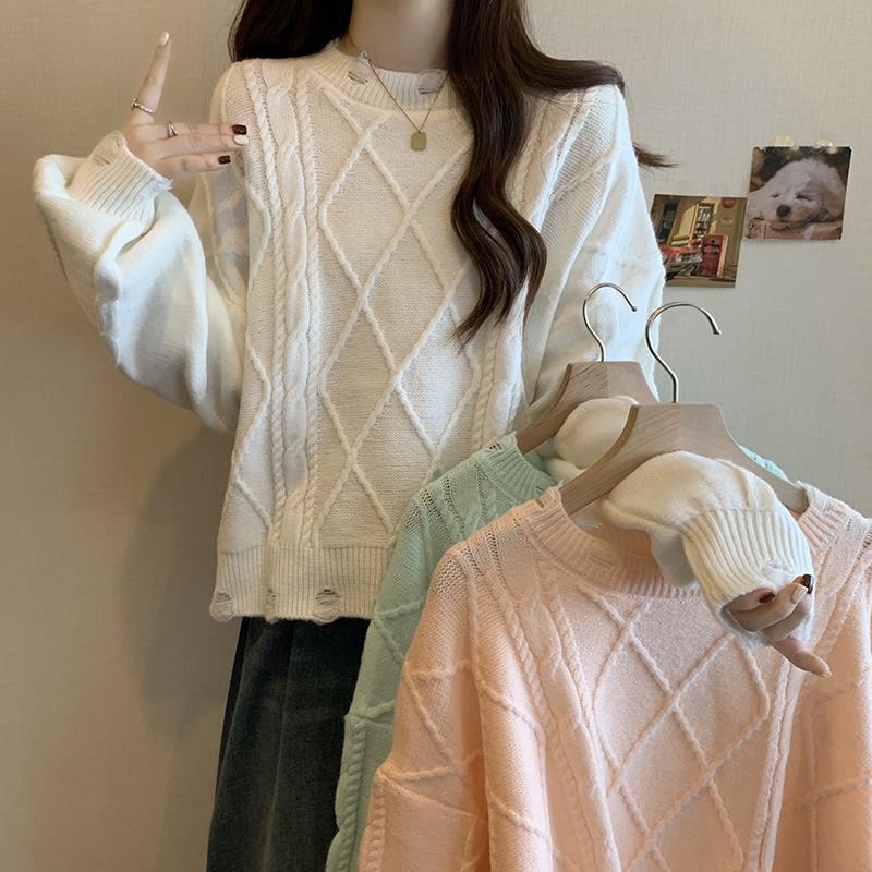 2023 long sleeve gentle twist pullover sweater autumn and winter new women's clothing chubby girl slimming loose knitted top