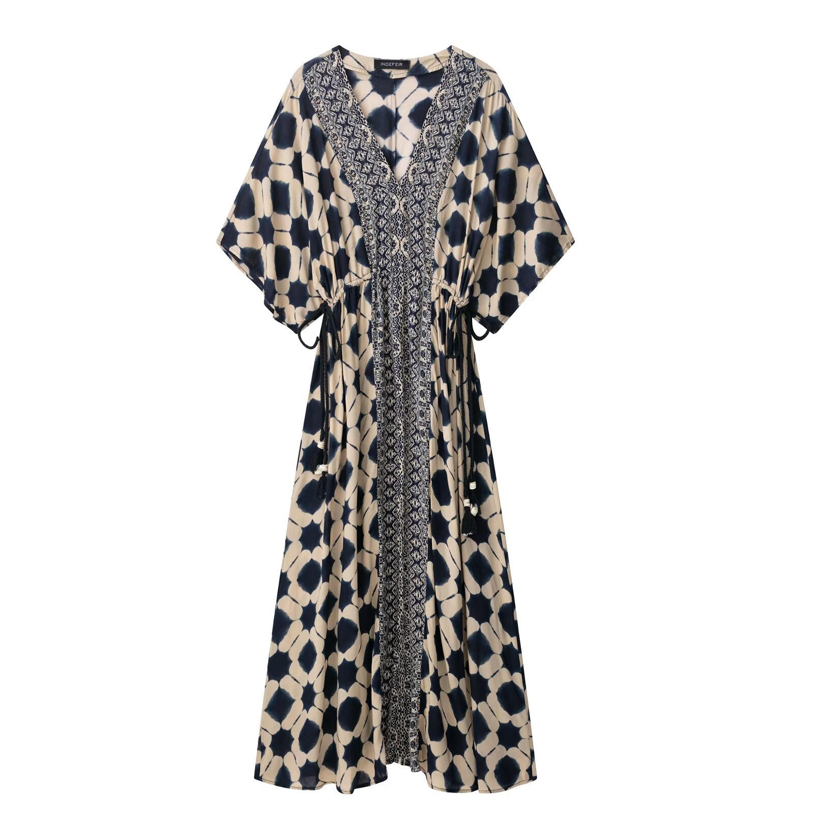 2025 New Summer Style European and American Style Printed V Neck Robe Dress Long Skirt 1821026330