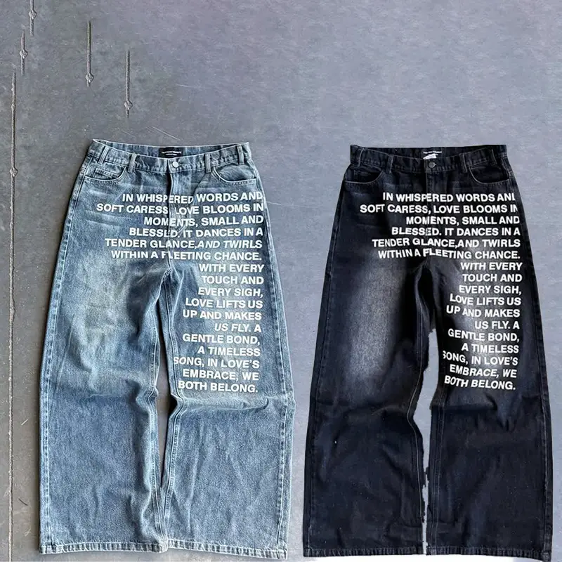 Hip hop jeans fall Europe and the United States men's retro pattern letters street gothic Harajuku hip hop jeans
