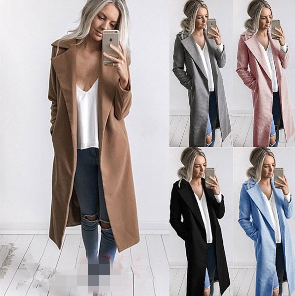 Amazon Aliexpress European and American Foreign Trade Cross-Border Hot-Selling Women's Mid-Length Autumn and Winter Woolen Coats and Trench Coats