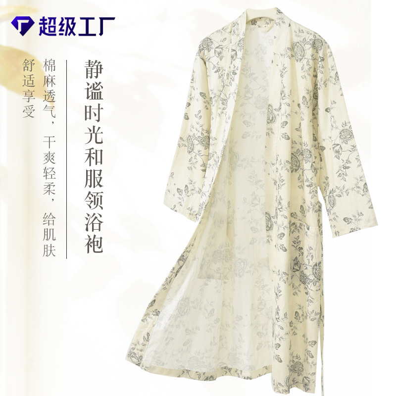 26 Styles of Spring and Summer Thin Cotton and Linen Bathrobes with Chinese-Style Prints, Song-Style Aesthetic Bathrobes, Home Wear, Sleep Robes, and Pajamas for Men and Women