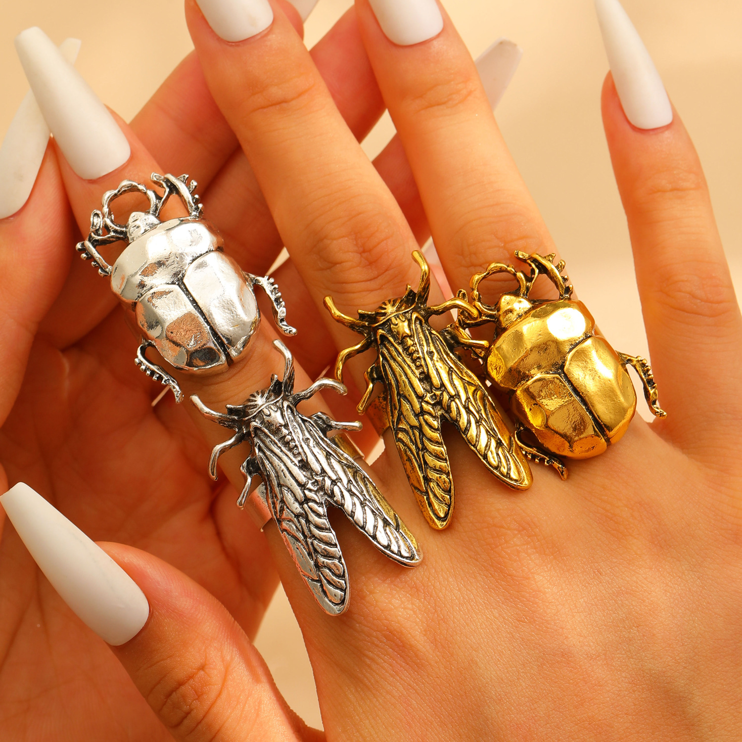 Europe and the United States creative metal beetle ring foreign trade new personalized cartoon insect finger ring geometric tail ring ladies