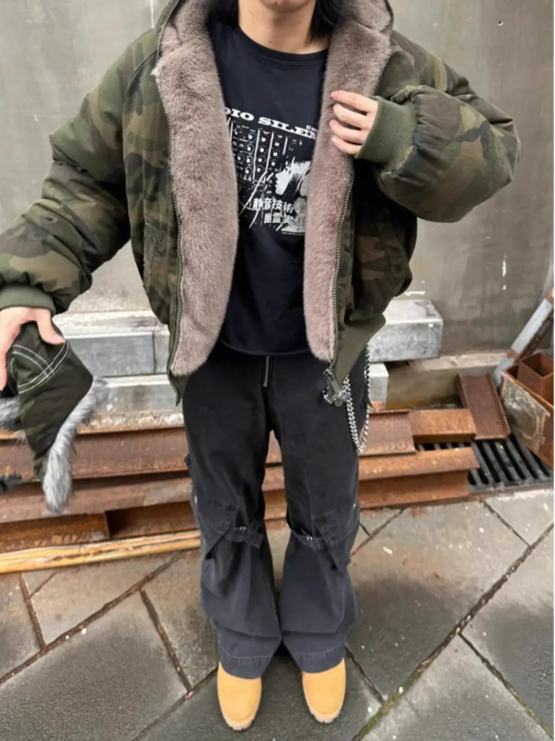 American Retro High-End Faux Mink Camouflage Cotton Jacket for Men, Winter Cleanfit Fleece-Lined Thickened Warm Coat